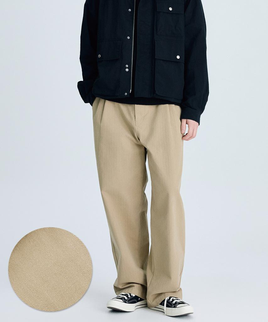 IL CORSO Herringbone Two-Tuck Wide Chino Pants Dark Beige