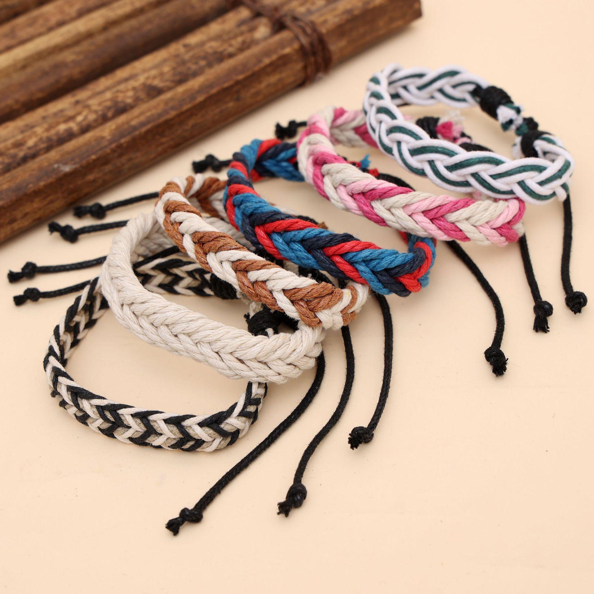 

Регулируемый ретро браслет из хлопка и льна ручной работы - Дизайн Цветной блок