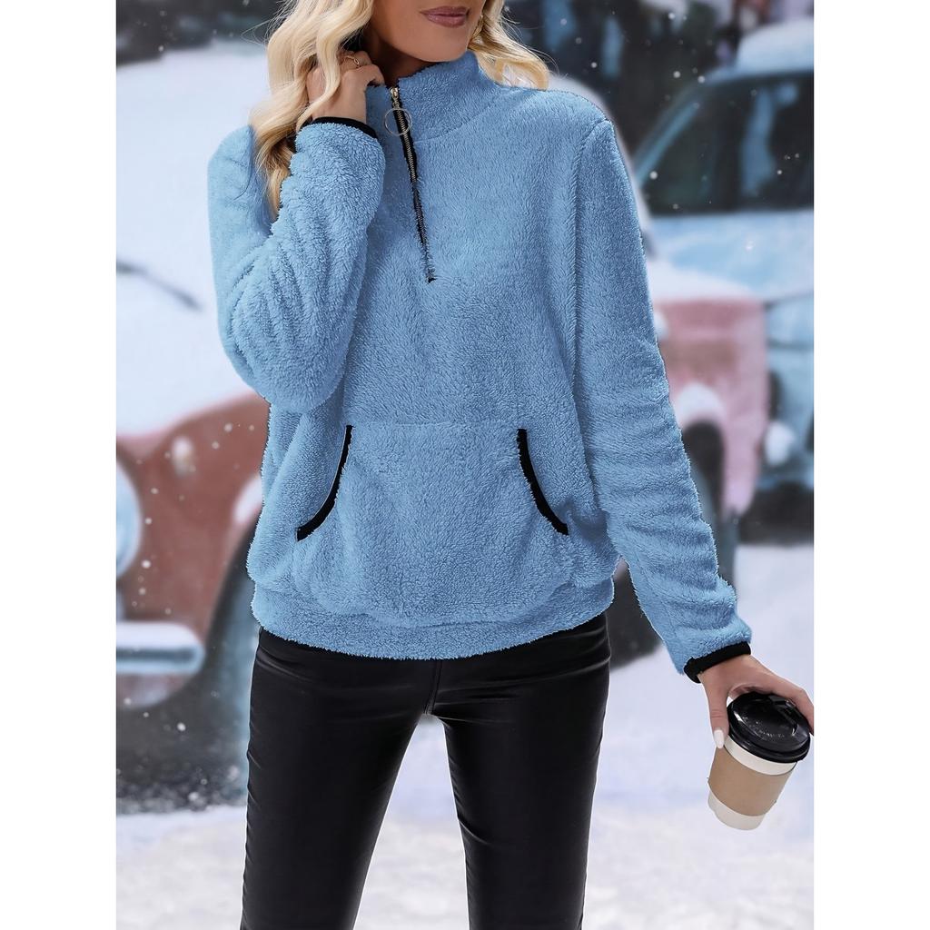 2026 Plush Half-Zip Sweatshirt - Cozy Fleece Hoodie W/ Kangaroo Pocket, Dog Walking to Coffee Run Athflow Essential