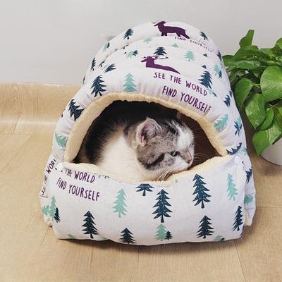Enclosed Winter Plush Warm Cat Nest Christmas New Year Printed Dog Nest Removable Wash Pet Nest Wear-resistant Pet Pad