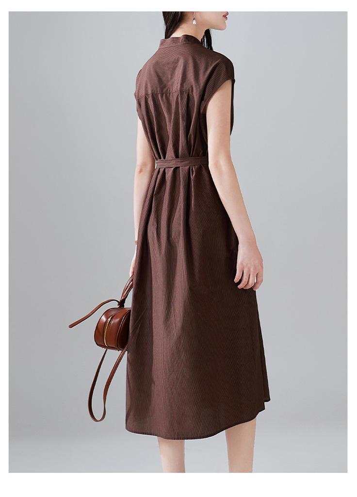 Minimalist printed round neck short sleeved dress for 2026 summer fashion, versatile and slimming, mid length lace up skirt