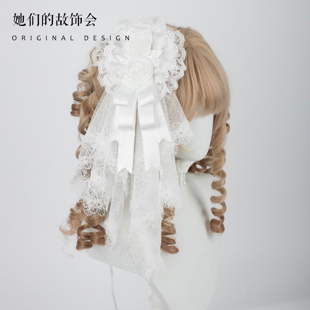 Hairpin Pair Flower Maru Veil Bow Lace White Headband Flat Cap Handmade Small Lolita Hair Accessories