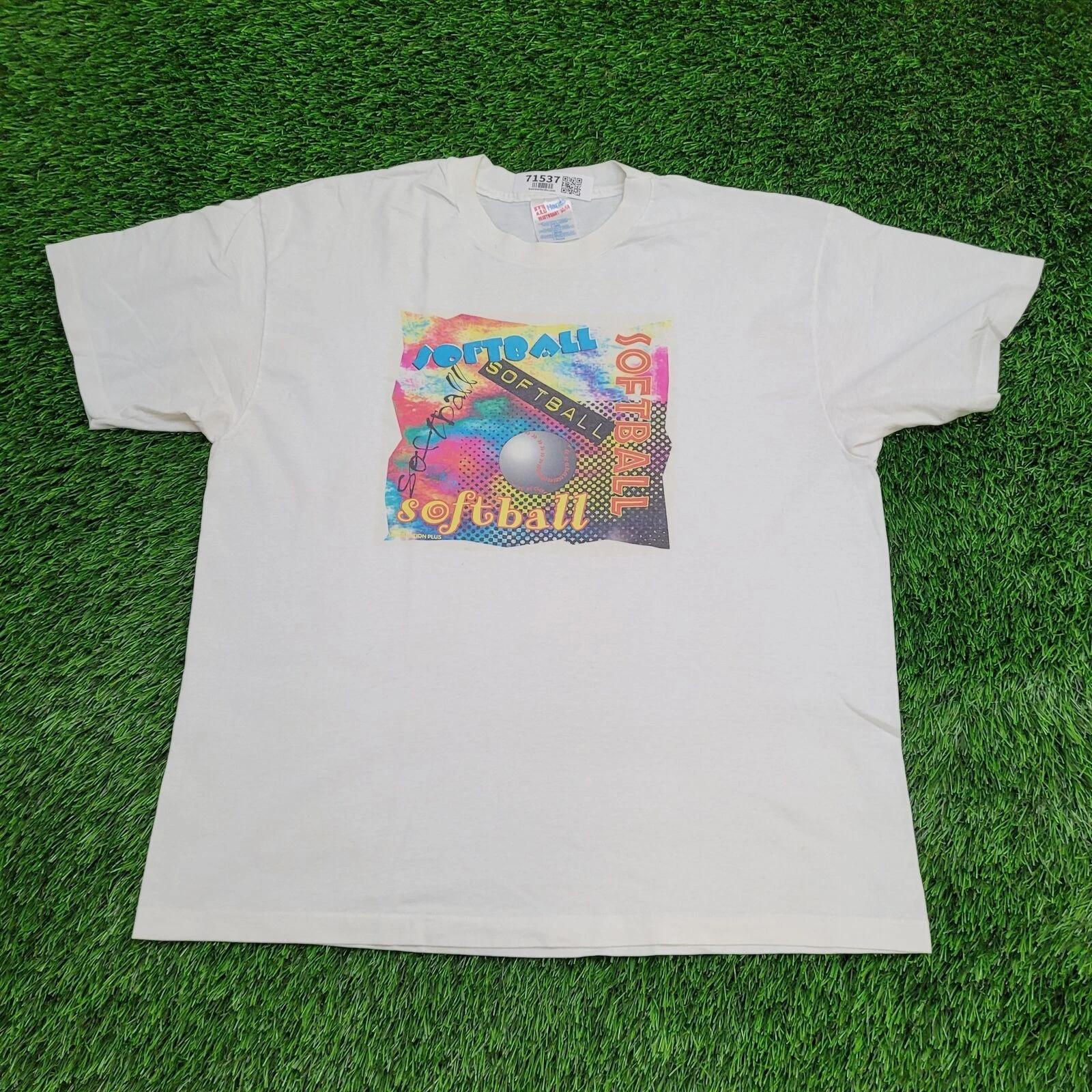 Vintage 90s Hanes Shirt XL 23x27 White Softball S