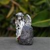 Resin Praying Angel Garden Statue With Solar Lighted Crosses Outdoor Waterproof Sculpture Grave Lamp for Patios Cemetery