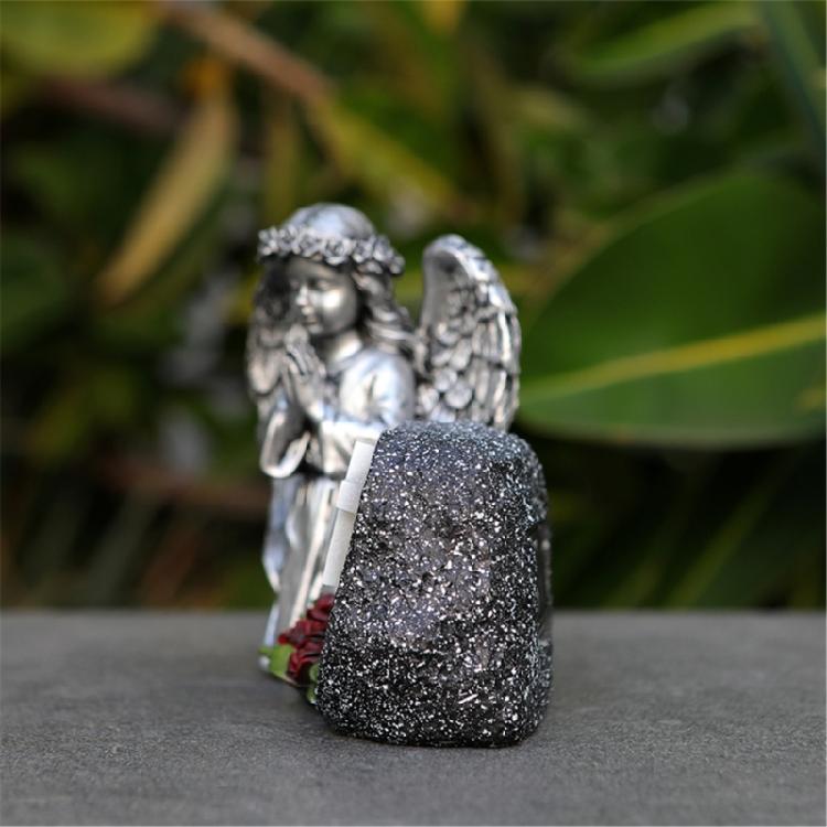 Resin Praying Angel Garden Statue With Solar Lighted Crosses Outdoor Waterproof Sculpture Grave Lamp for Patios Cemetery