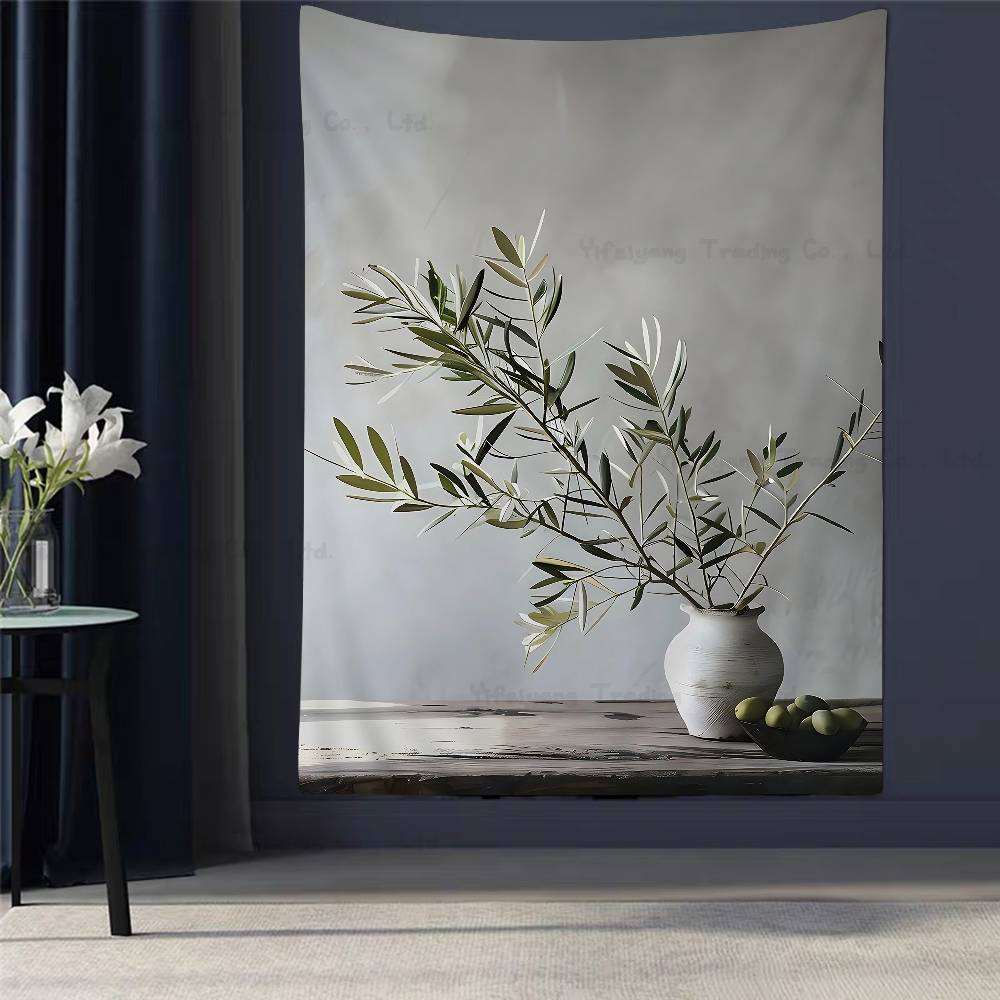 Chic Olive Tree In Vase Canvas Art Hippie Wall Hanging Tapestries For Living Room Home Dorm Decor Art Home Decor