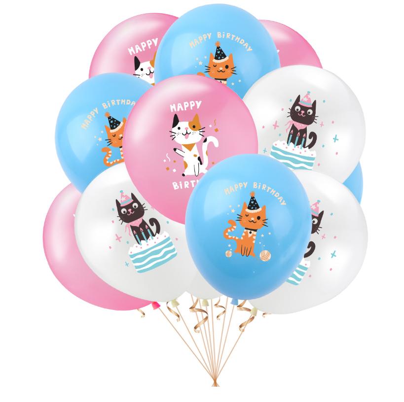 Cat Pet Dog Birthday Party Latex Balloons Cute Cartoon Kitten Print Balloons Supplies Meow Kitty Theme Balloons for Birthday