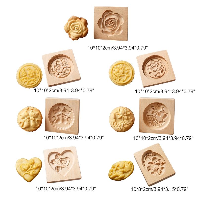 Chinese Traditional Mid-autumn Festival Mooncake Mold 7 Different Pattern Shaped Wood Handmade Moulds for Baking Cookies