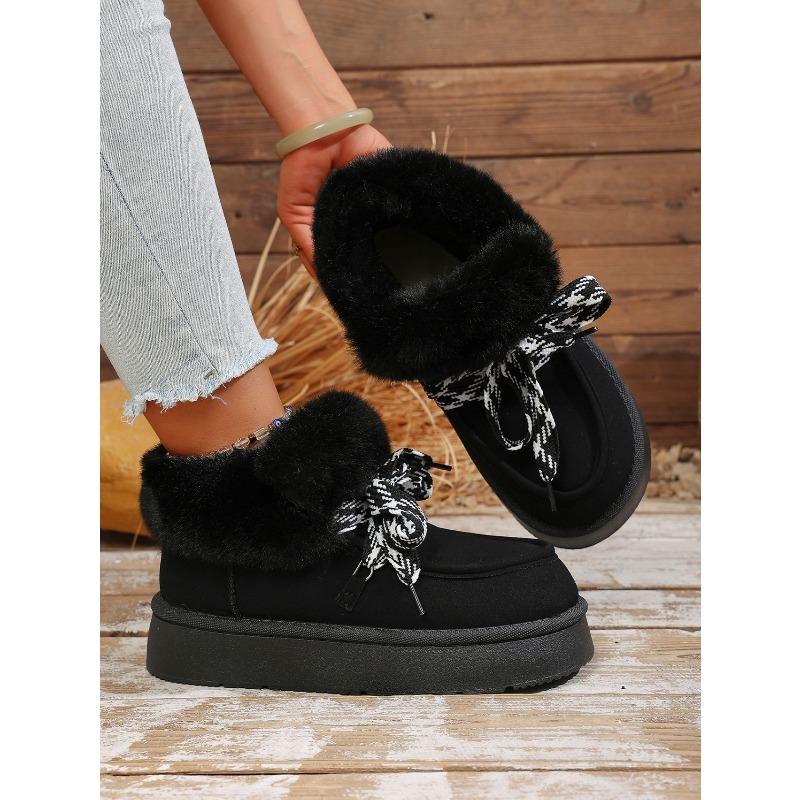 Winter New Lace-up Thick-soled Wool Wool Cotton Shoes 2025 Plus Size Muffin Fleece Warm Snow Boots for Women