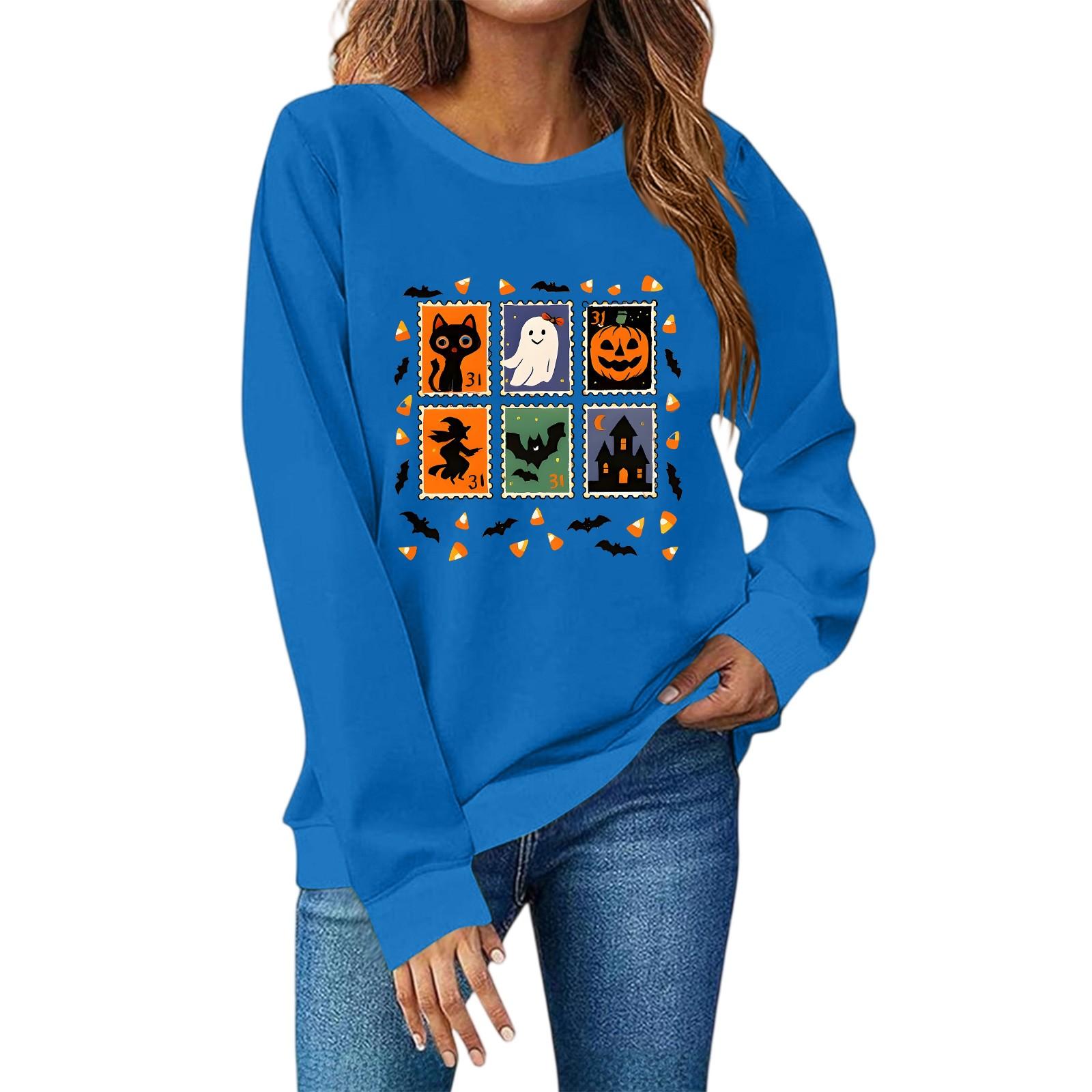 

Женская мода повседневный принт повседневный длинный рукав круглый вырез толстовка топ M