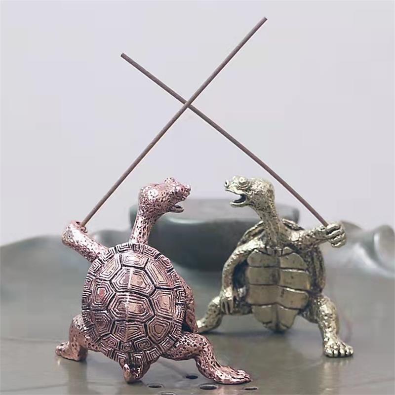 Zinc Alloy Kung Fu Turtle Incense Holder Detailed Carving Retro Design For Home Decor Meditation Desktop Ornament