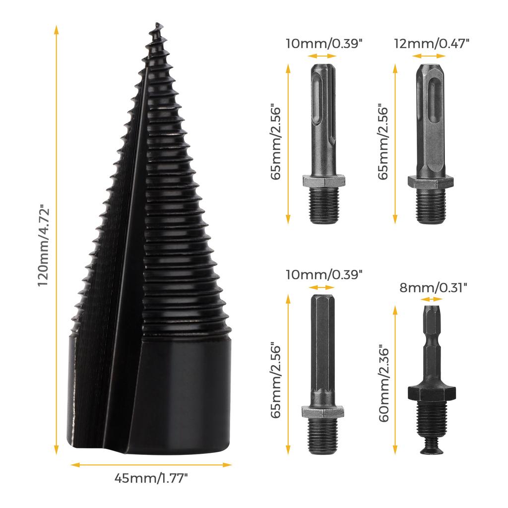 45mm Cone Firewood Log Splitter Drill Bit High Carbon Steel Firewood Drill Bit Set for Dry Soft Woods