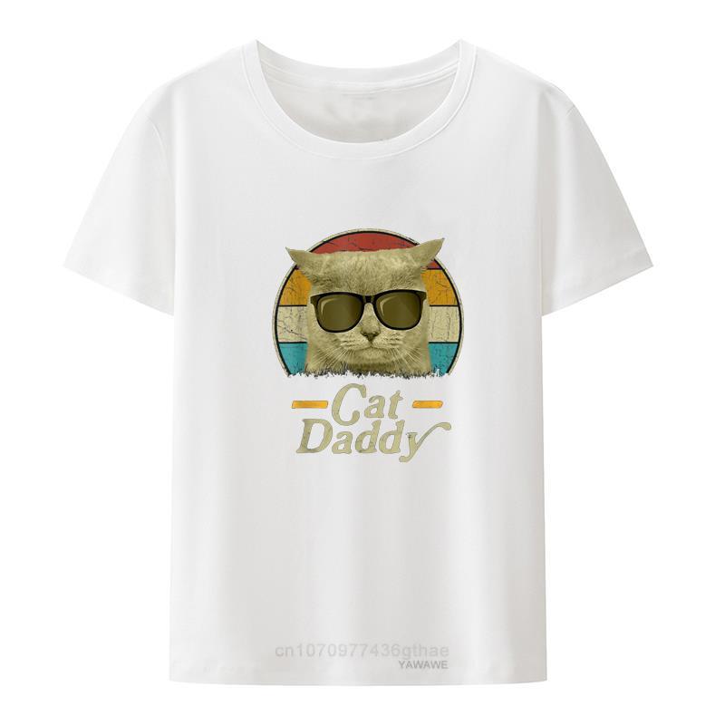 Retro Cat Daddy 80s 90S Style Cat Retro Cat Sunglasses Cotton TShirt Roupas Hipster Creative Streetwear Woman Clothes Slim Cool S