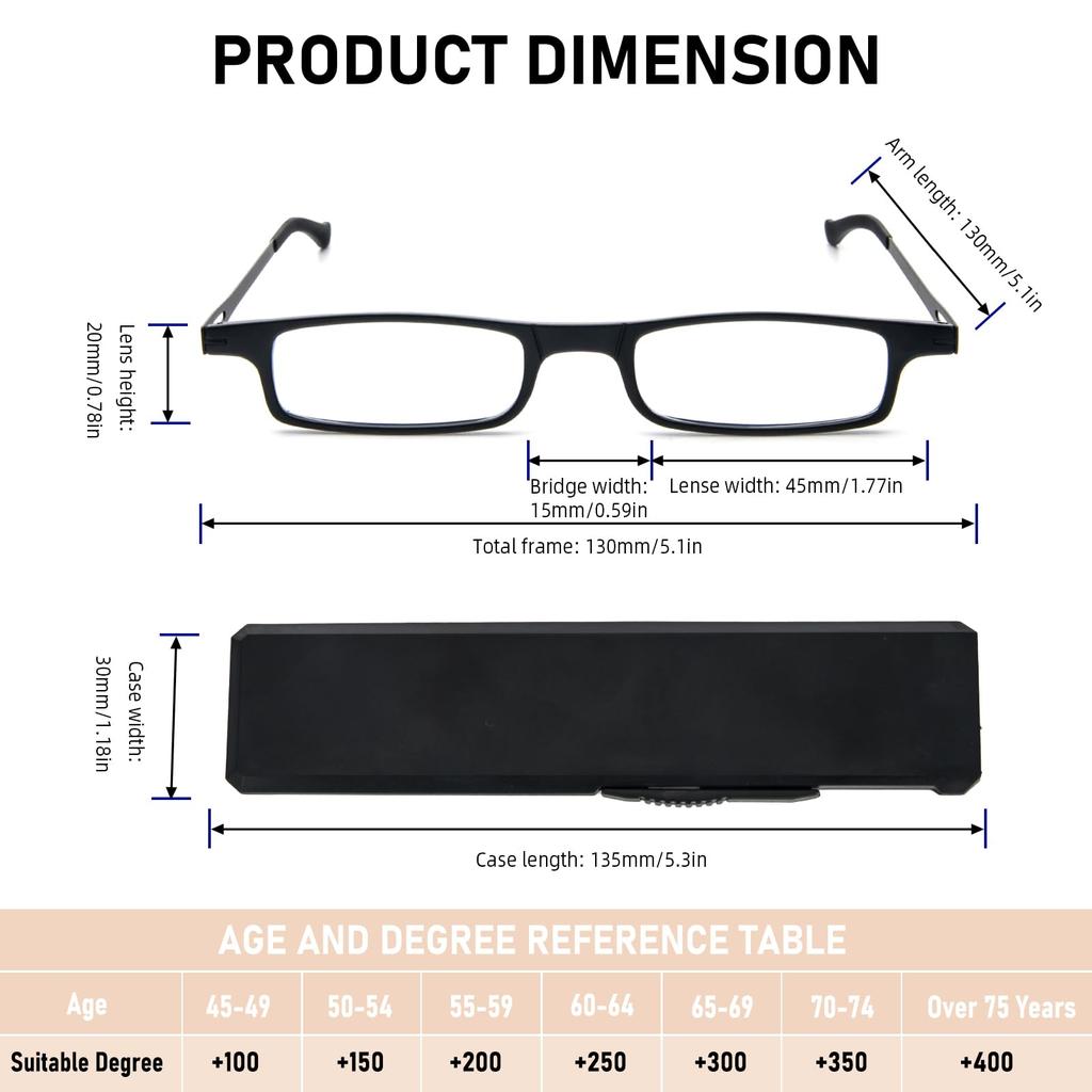 Reading Compact Design Case Lightweight Black [REAVEE] Glasses, Included, TR90, Pocket-Sized, Unisex, Stylish, +2.00