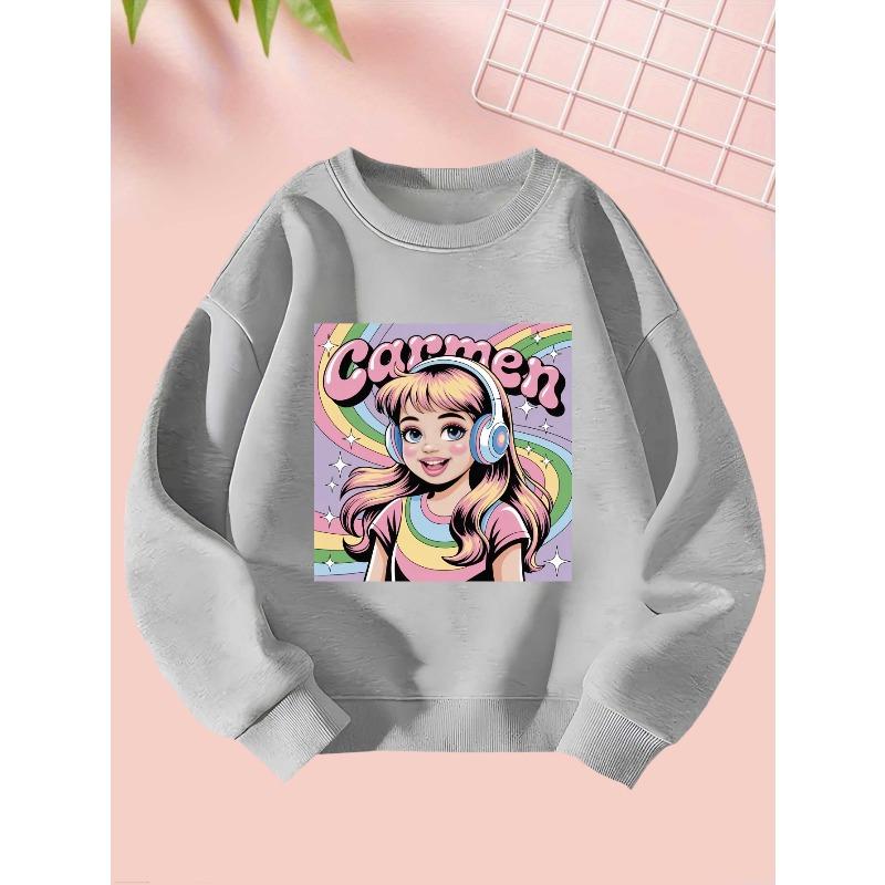 2025 9 29 Happy Girl Girls Autumn and Winter Fashion Sweatshirt Creative Christmas Elements Casual Long Sleeve Sweatshirt Round Neck