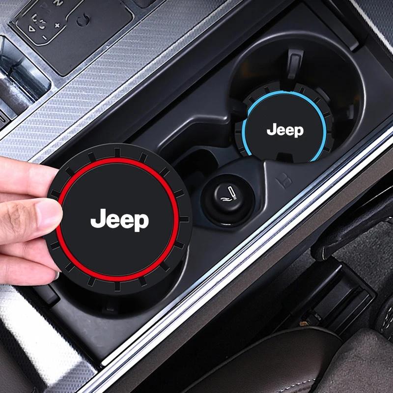2Pcs Dustproof Anti-Slip Car Water Bottle Holder Pad Silicone Coaster for Jeep Renegade Wrangler JK Grand Cherokee Accessories ALN1