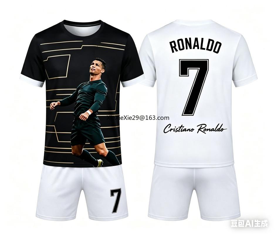 Fashion Ronaldo 7 AI New Fitness Football Training Competition Summer Children's Adult T-shirt Shorts Set Parent-child Outfit