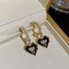 Korean Heart Earrings: S925 Silver Needle Black Pearl Studs