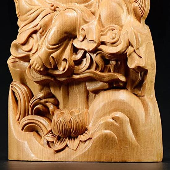 Seven Lucky Gods Figurine Hotei Natural Clifftop Buddha Statue Wood Carving Feng Shui 20cm x Width 11cm x Depth (Height 4cm)