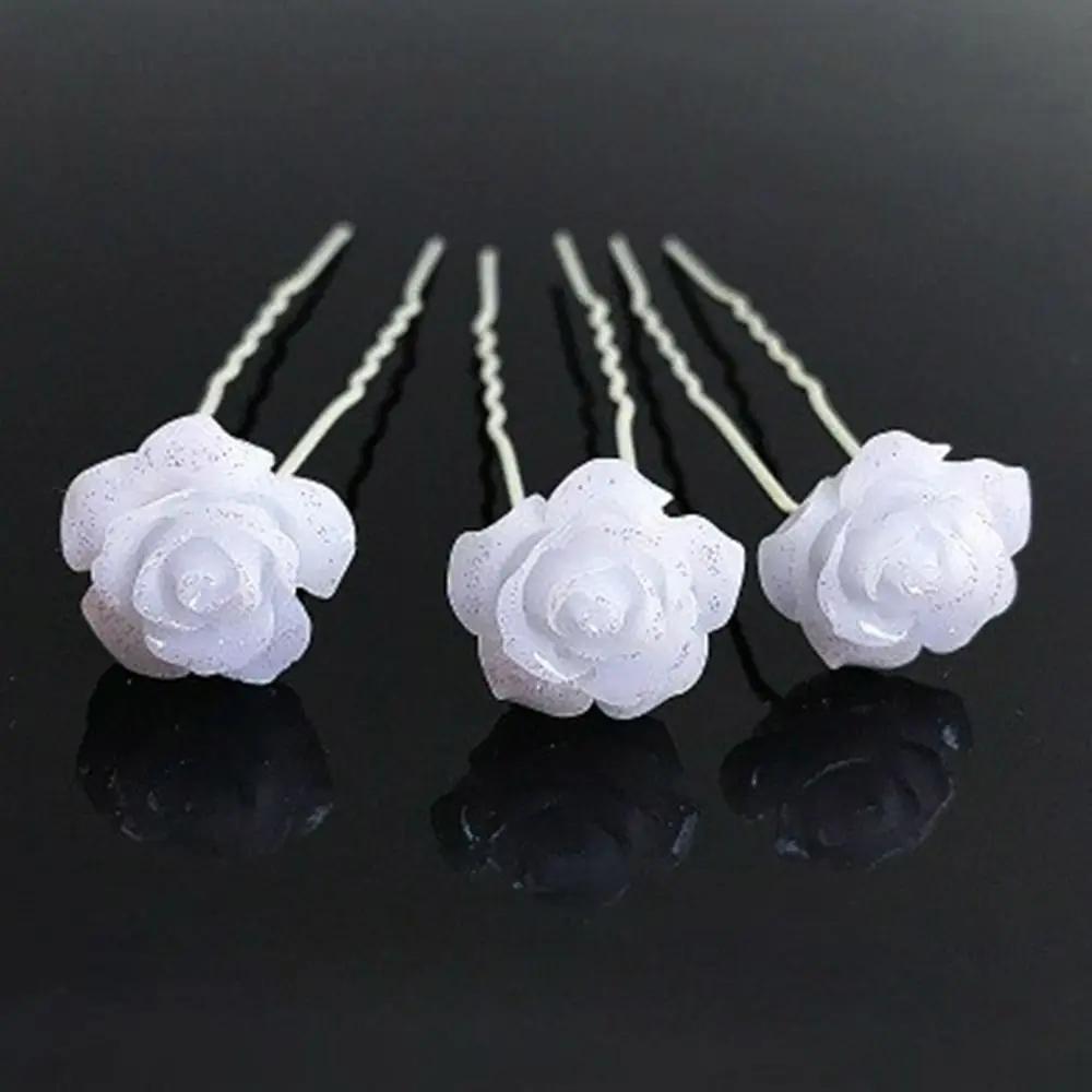 5Pcs Fashion Metal Pearl Flower Hairpin Stick Headwear U-shaped Rhinestone Hair Clip Headdress Bridal Hairpin Wedding