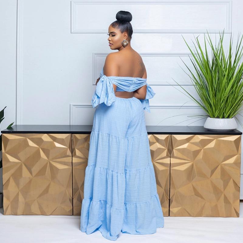 Women's One-line Shoulder-top Chest Solid Color Loose Wide-leg Jumpsuit for Women