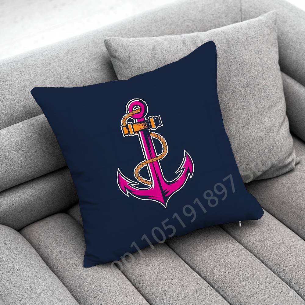 Anchor Boat Ship Wheel Compass Logo Throw Pillow Case For 45*45cm 40cm 55cm 50cm 30cm Square Car Pillowcase Shell