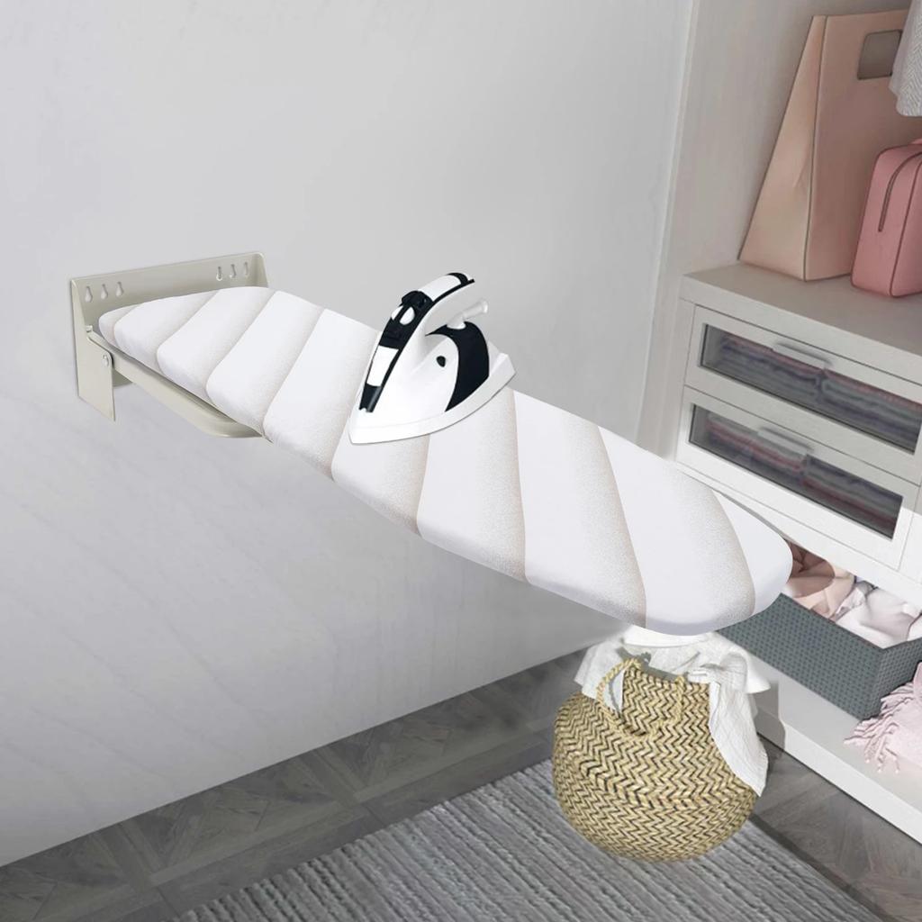 Bymaocar White Folding Ironing Board, Rust-Proof 37.4*7.5iIn Wall Mounted Clothing Storage Board for Households & Laundry Shops