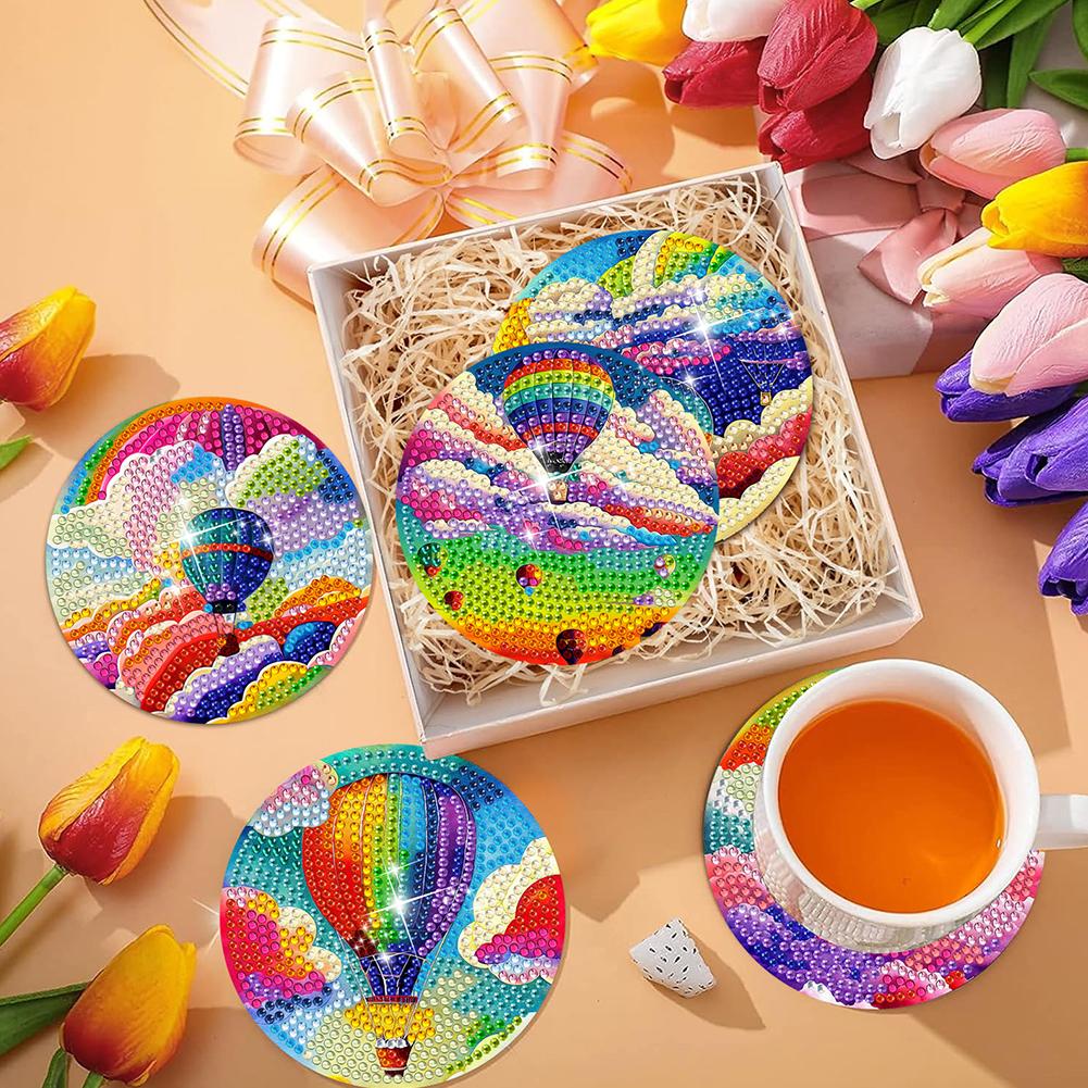 6Pcs Diamond Painting Coasters Balloon DIY Diamond Art Coaster DIY Diamond Crafts Projects for  Adults Gift