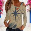 Women Plus Size Beige Red Navy Star Stripe Printed Asymmetric Cutout Cold Shoulder Long Sleeve Fitted Top