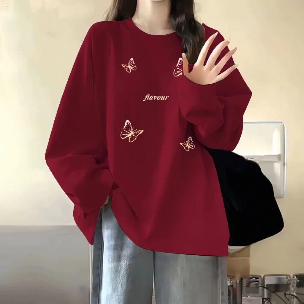 

Women s Pure Cotton Long-Sleeve College Style Top - Spring/Autumn Korean Round Neck Plus Size Shirt L (106-120 jin)