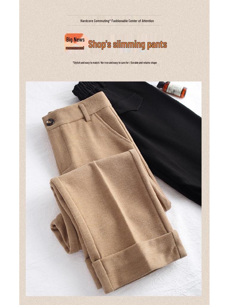 Petite High-Waist Bootcut Wool Flannel Cigarette Pants - Slimming & Thickened for Autumn/Winter 2026 New Arrival