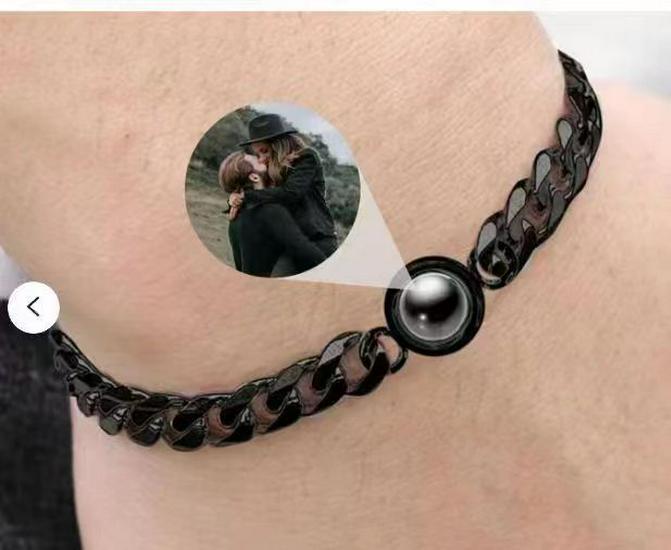 Cuban Chain Projection Bracelet: Personalized Photo and Text for Couples - Titanium Steel Jewelry for Men and Women