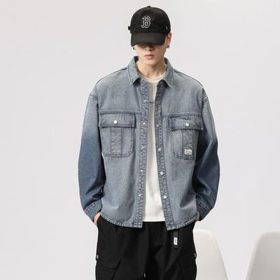 American Heavy Retro Denim Jacket Men'S Loose Large Size Trendy Brand Washed Blue Jacket Clothes Trendy