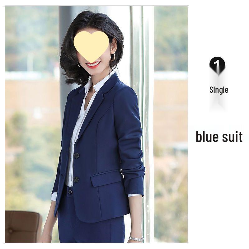 Korean Style Women's Blue Office Suit - Professional Spring/Autumn Wear