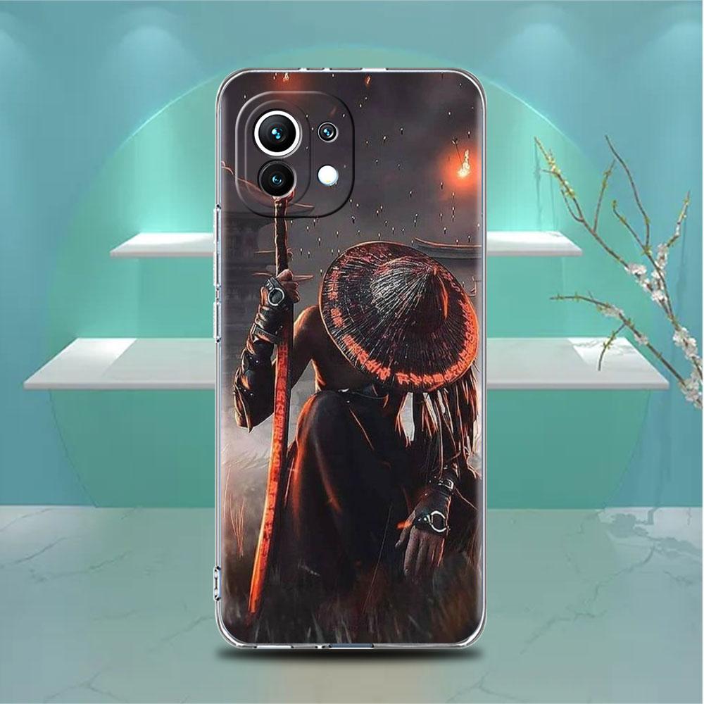Landscape Ink Painting Japan Samurai Art Clear Case For Xiaomi Mi Poco X3 NFC M3 Pro F3 F1 11 Lite 12 Note 10 11T 9T Phone Cover