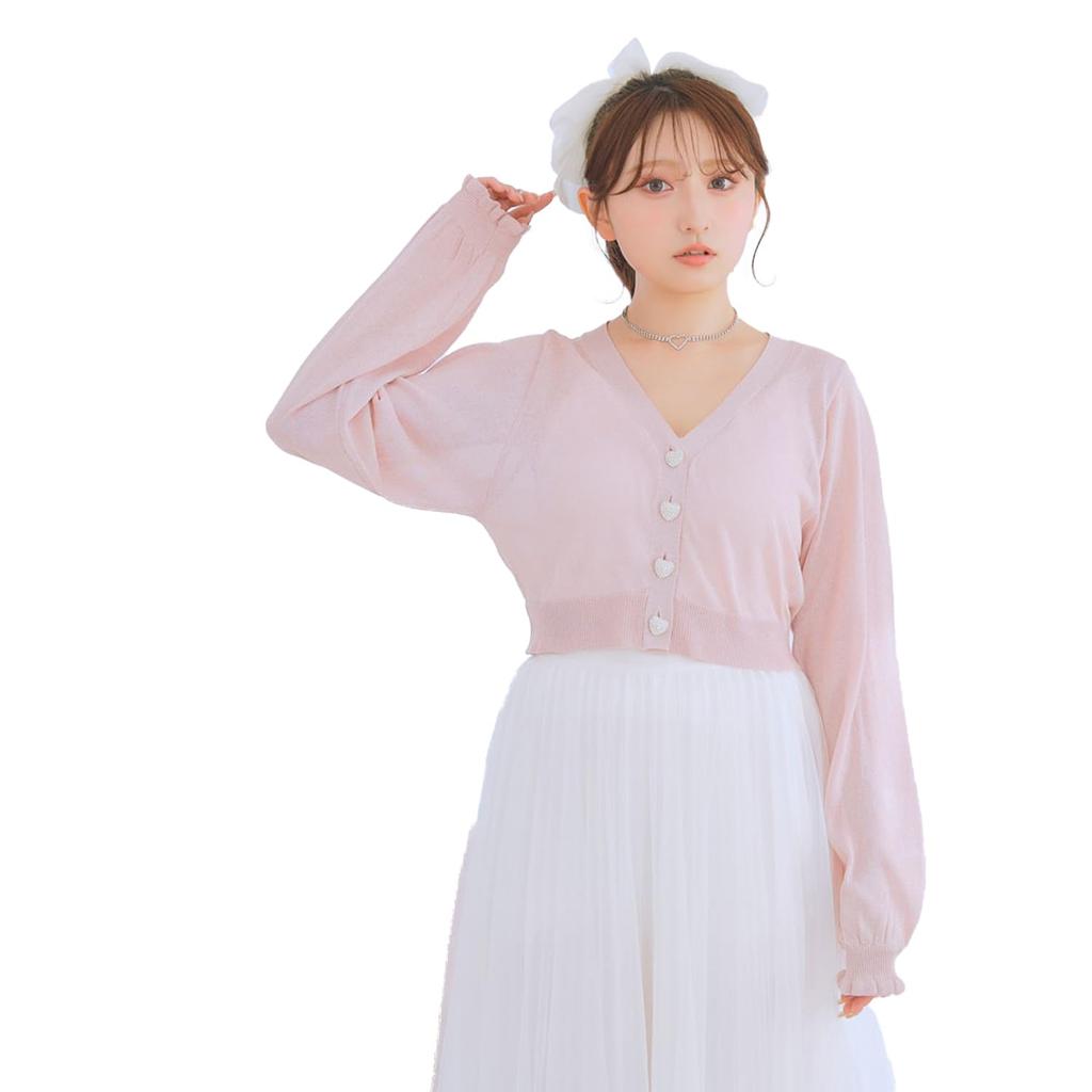 Yumetembo Women's Lame Sheer Cropped Cardigan, 534587, Pink