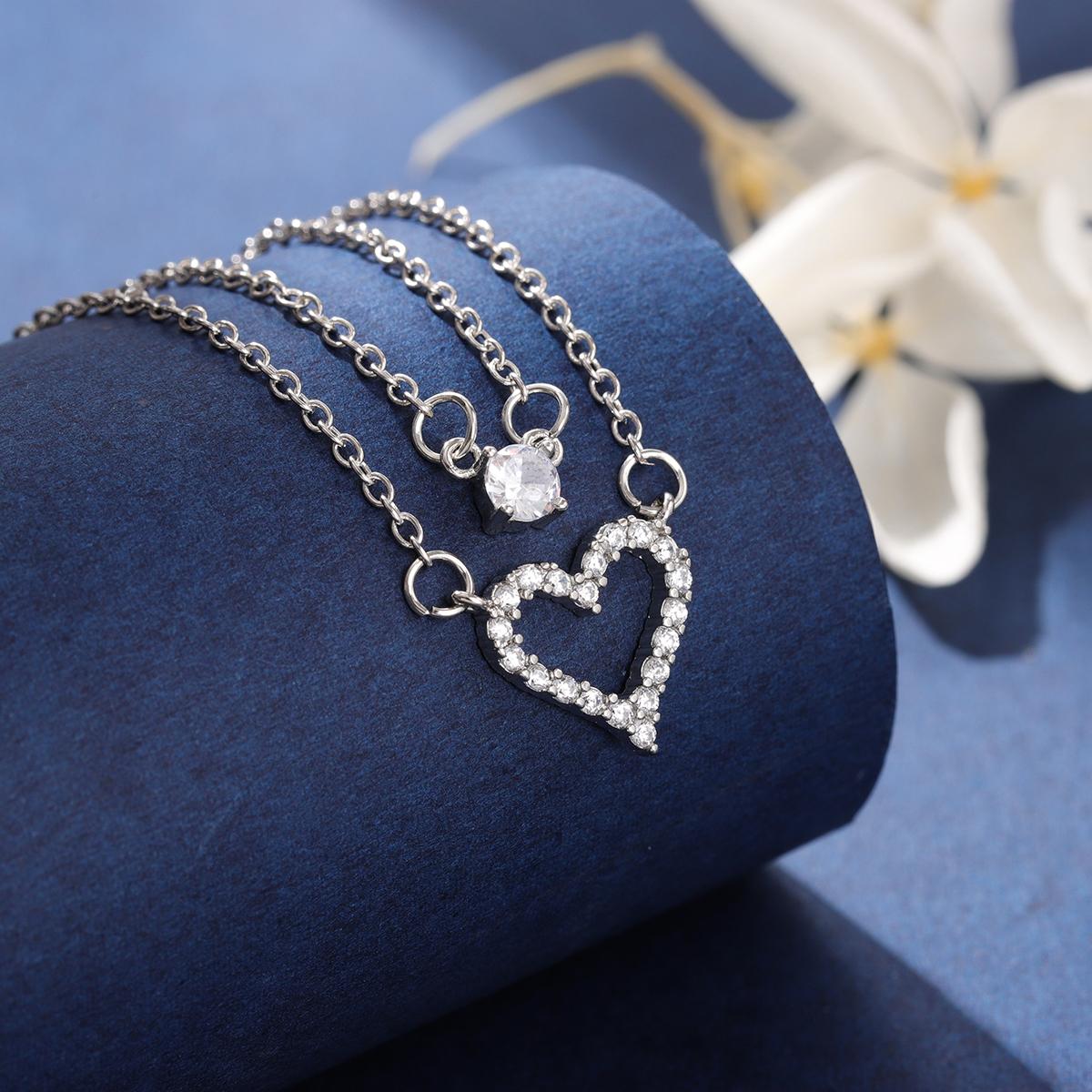 New Fashion Double Layer Love-shaped 925 Sterling Silver Personality Crystal Necklaces XL131 серебряный