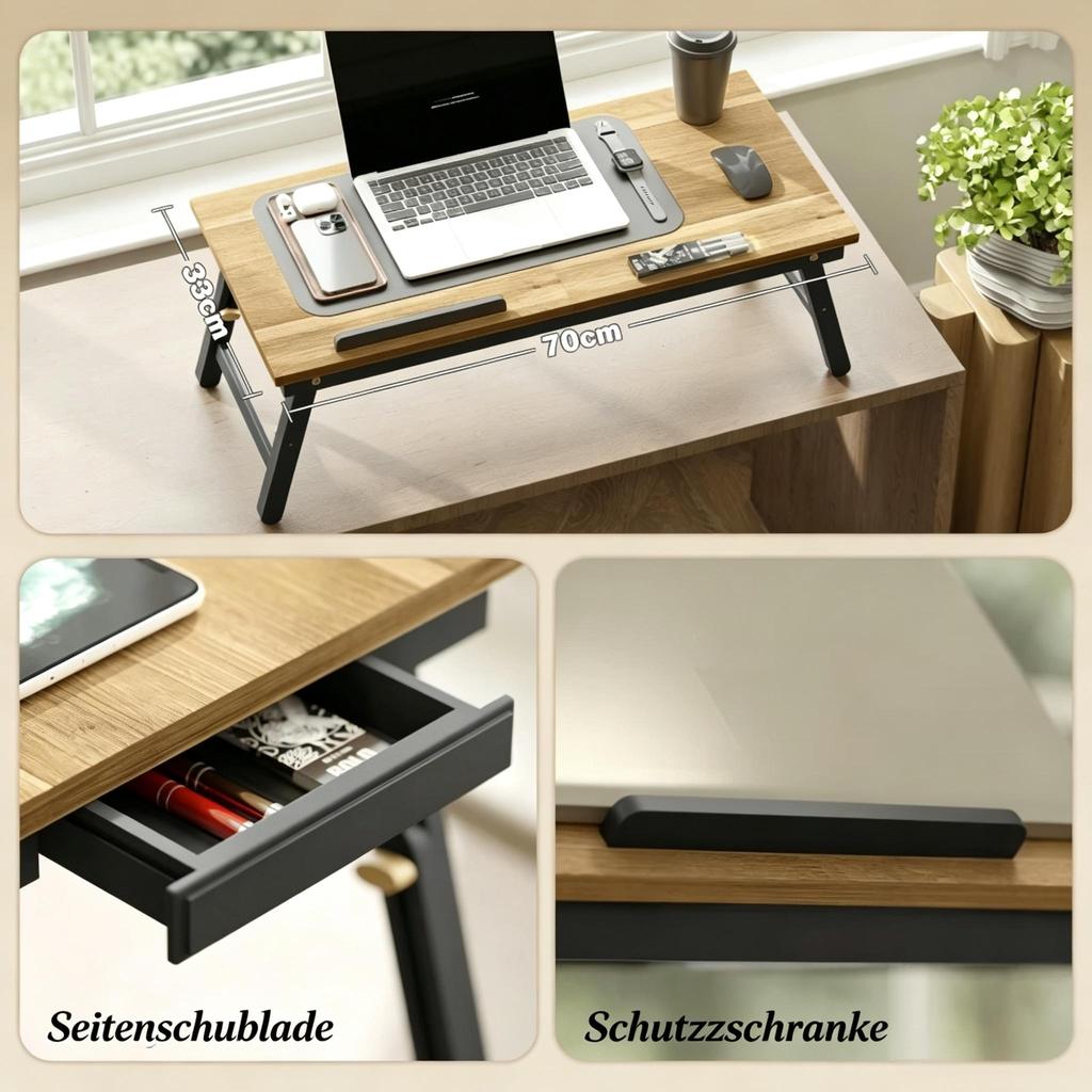 Laptop Table with Height and Angle Adjustment, Folding Table with Tilt Function and Drawer, Multifunctional Bed Table (only with 1pc Bed Table)