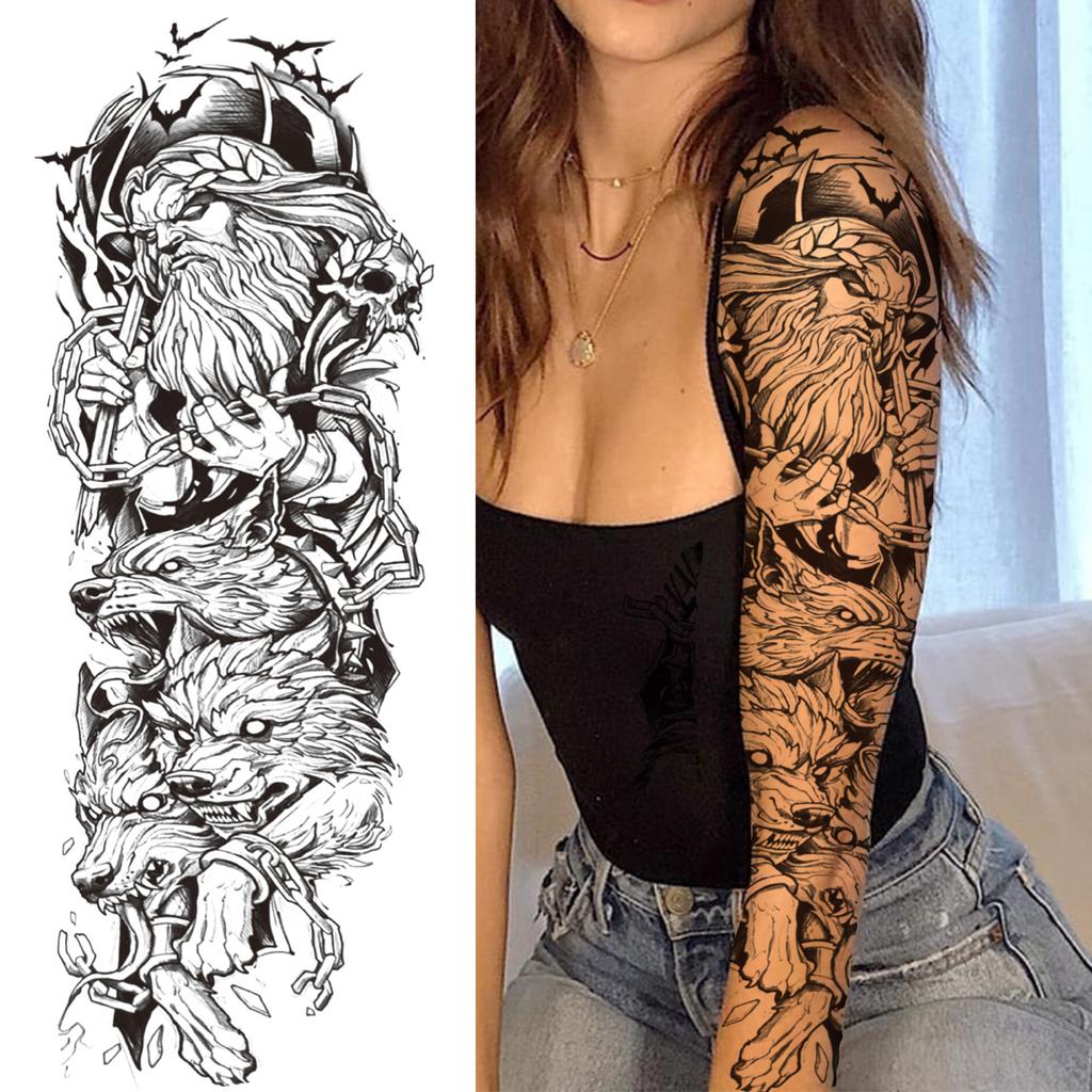 1 Foglio Tatuaggi Temporanei Finti Manica Lunga Per Donne Uomini Leone Tigre Fiore Lupo Maori Tatuaggio Adesivo Braccio Gamba Trasferimento ad Acqua Fai da Te