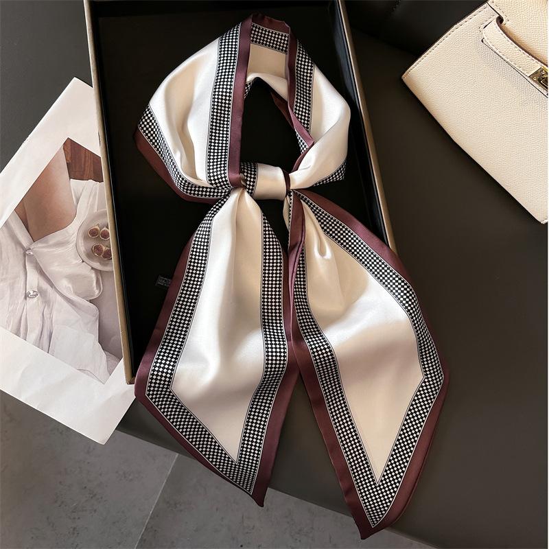 Women Luxury Design Silk Scarf Satin Hair Hairband Tie Neck Scarf Narrow Slanted Ribbon Neckerchief For Wedding Occupation