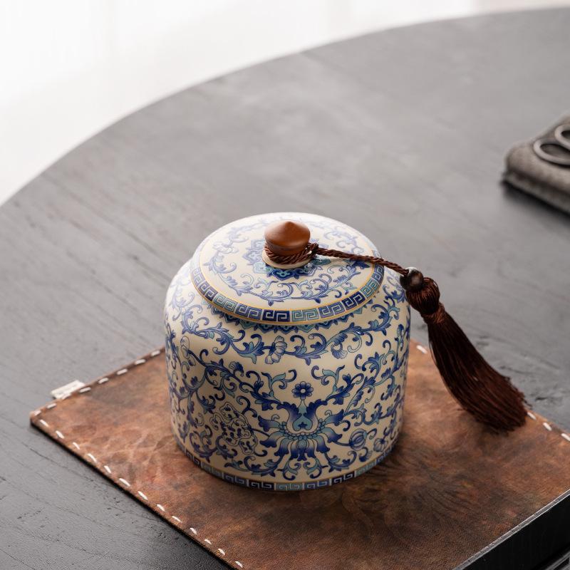 Qinghua Ru Kiln Ceramic Tea Caddy - High-End Moisture-Proof Storage for Green, White, and Pu-erh Tea, Chinese Style Sealed Jar