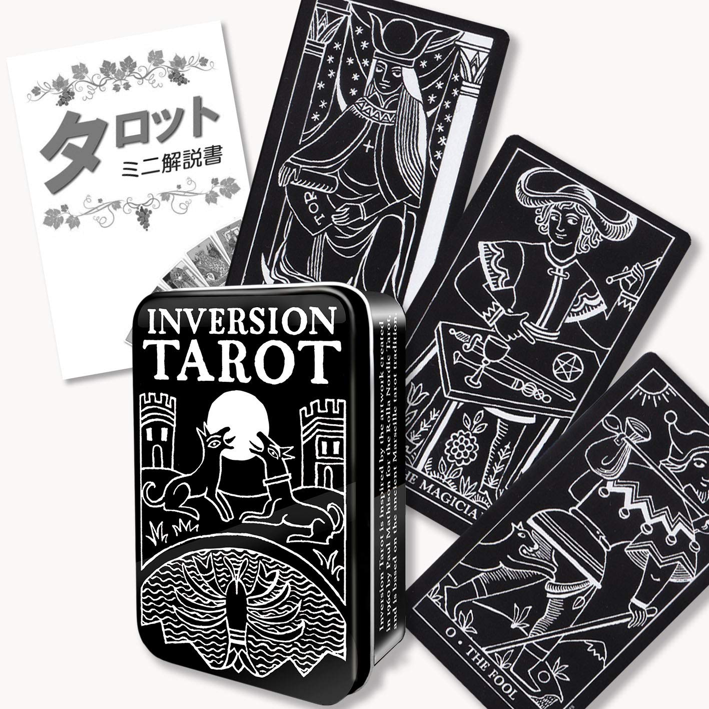 într-o cutie Tarot Inversat într-o Cutie instrucțiuni de ghicit în Tarot în japoneză incluse cărți de tarot autentice 78 de cărți dimensiune mini [Cutie ambalată] black