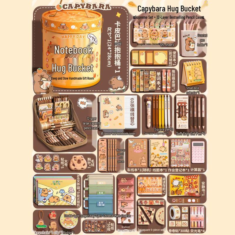 Capybara Souvenir Schreibwaren-Set - Perfektes Geschenk zum Kindertag, Geburtstag oder als Auszeichnung im Kindergarten