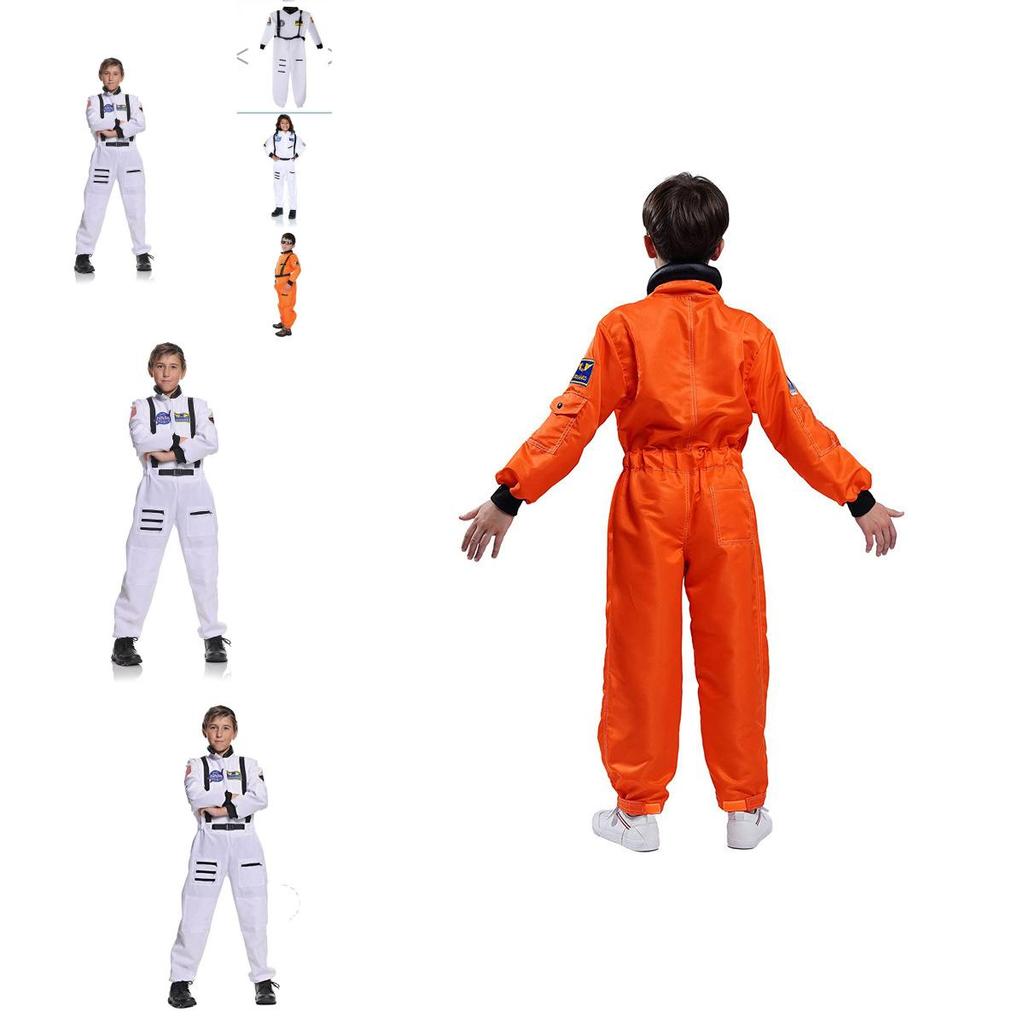 Vibrant Orange And White Astronaut Costume For Adults Kids And Unisex Performance Wear