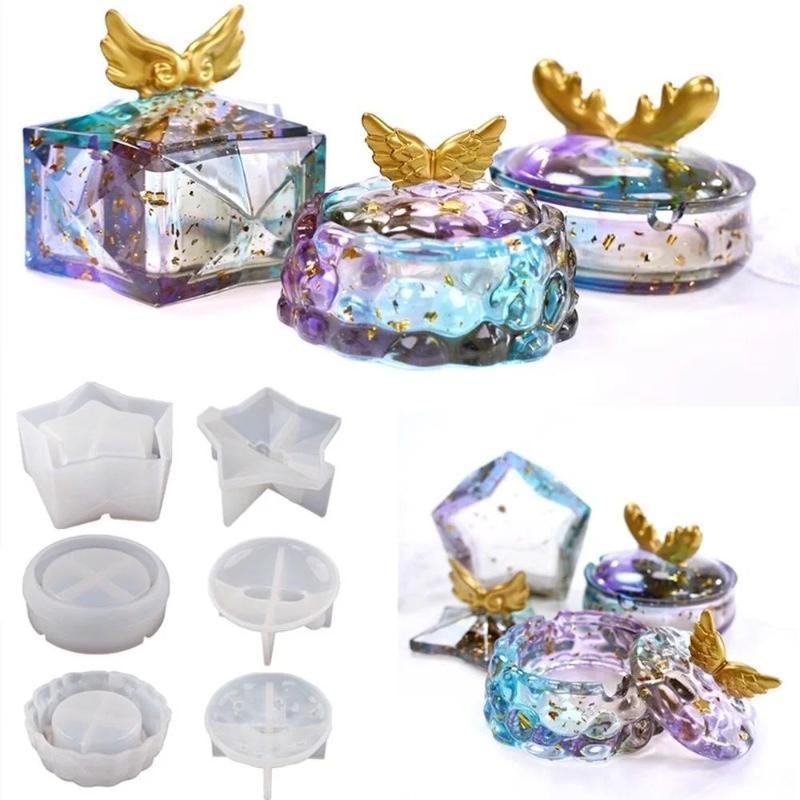 DIY Elch Aufbewahrungsbox Spiegel Silikonform Wolken Sterne Aschenbecher Kristall Epoxidharz Form mit Deckel Flügel Geweih