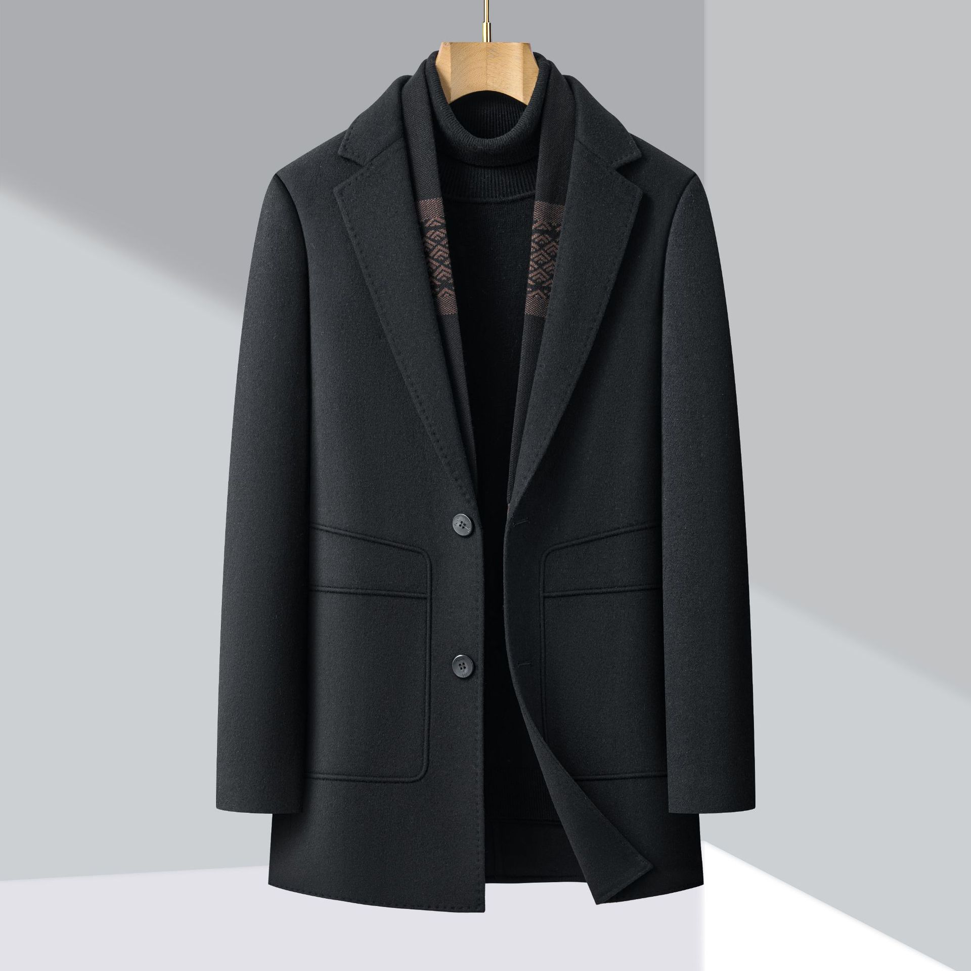 

Двустороннее шерстяное кашемировое пальто для мужчин, шерстяной пиджак средней длины, пуховый костюм для папы среднего возраста 195