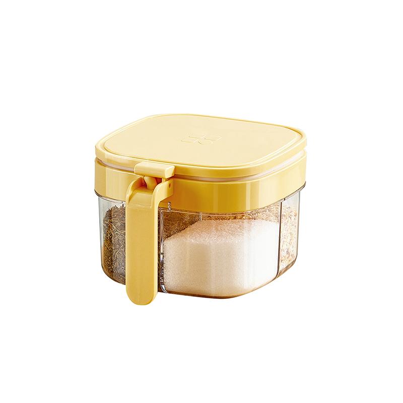 Seasoning Box With Lid And Spoon, 4 Compartment Spice Pots With Handle, Home Kitchen Condiment Jars For Sugar Salt Pepper
