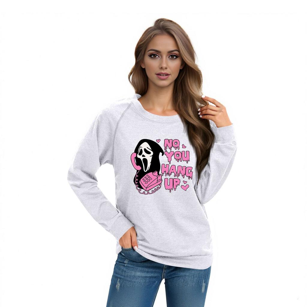 Women's Casual Raglan O-neck Long Sleeve Halloween Print Top