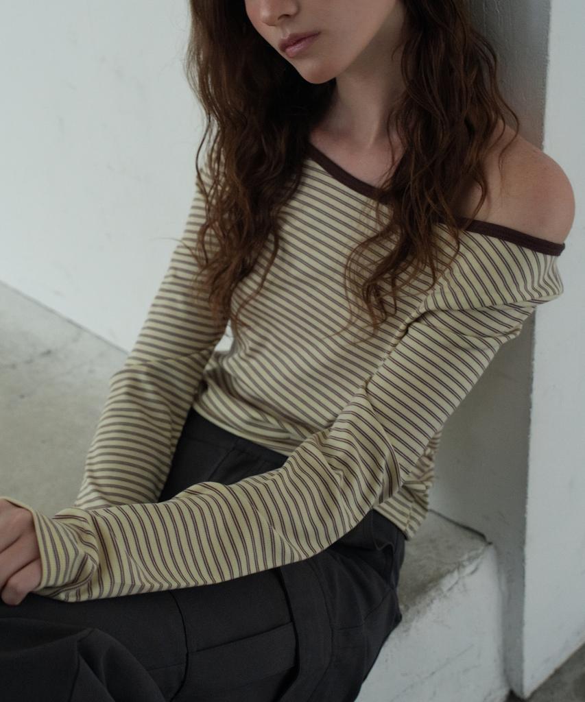 WAARFORWOMAN Wt-98 Striped Color Block T-Shirt_Brown