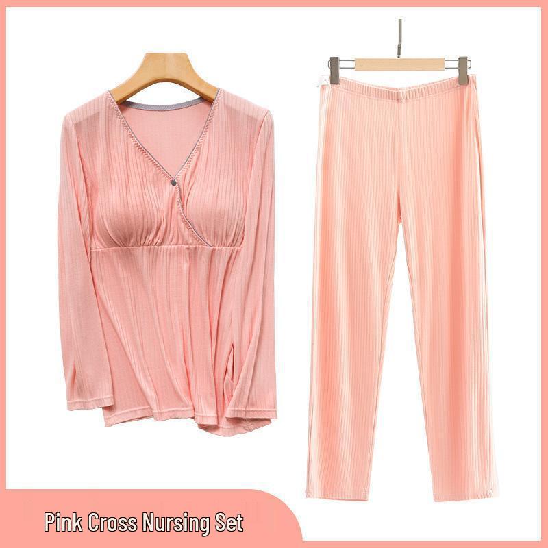 Summer Thin Modal Nursing Pajamas: Long Sleeve Set for Pregnant & Postpartum Women